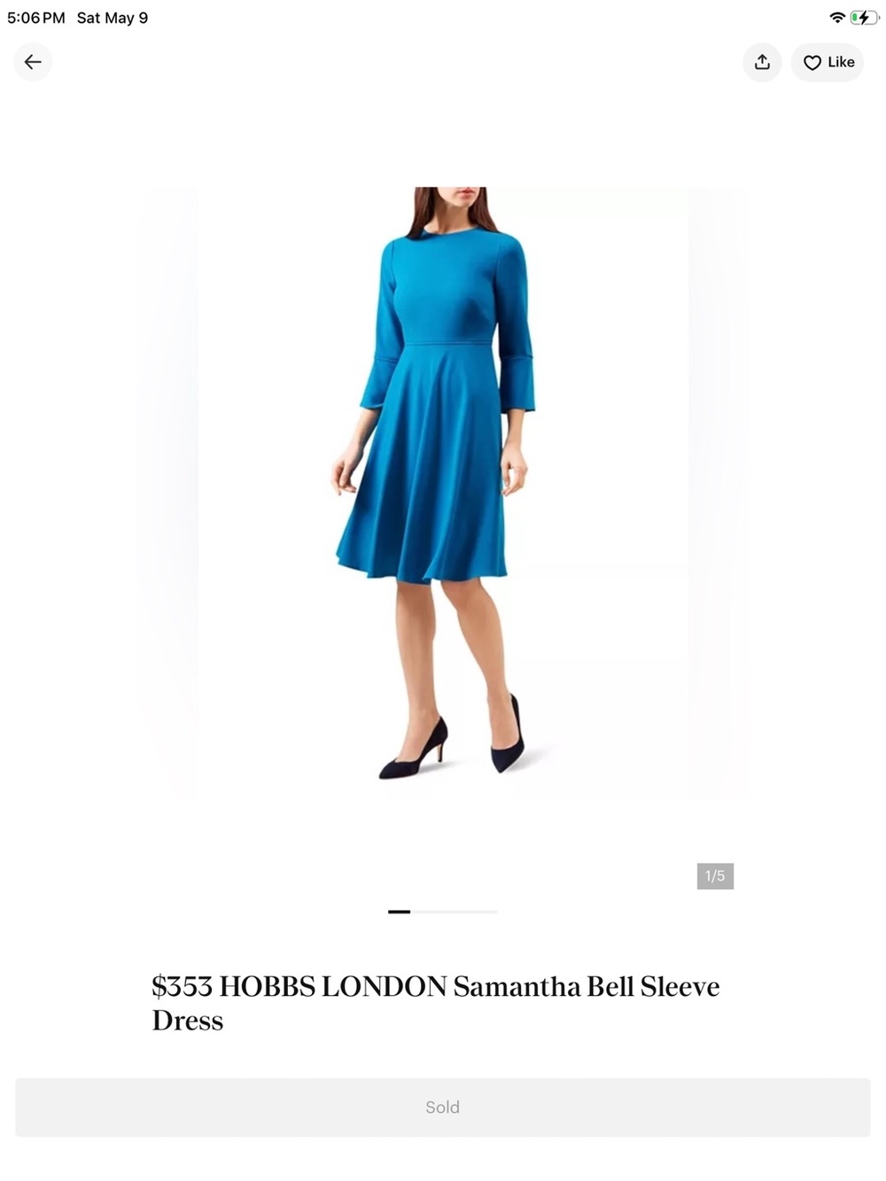 Samantha Bell-Sleeve Midi Dress in Teal Blue